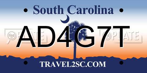 AD4G7T South Carolina License Plate