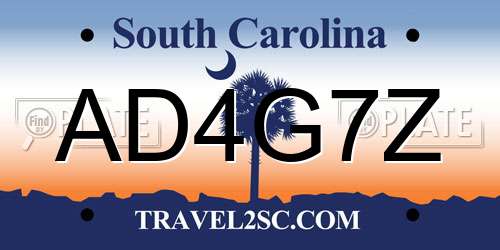 AD4G7Z South Carolina License Plate