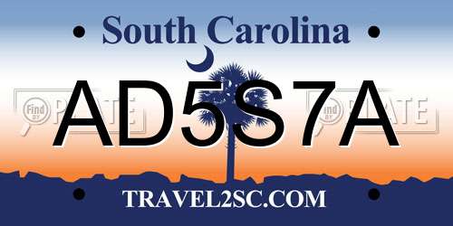 AD5S7A South Carolina License Plate
