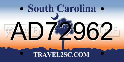 AD72962 South Carolina License Plate