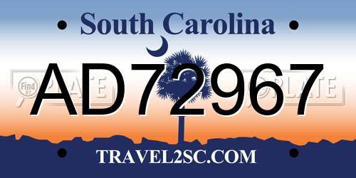AD72967 South Carolina License Plate