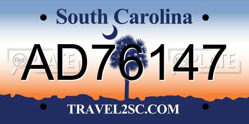 AD76147 South Carolina License Plate