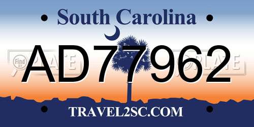 AD77962 South Carolina License Plate