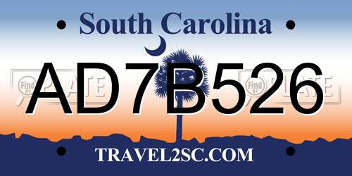 AD7B526 South Carolina License Plate