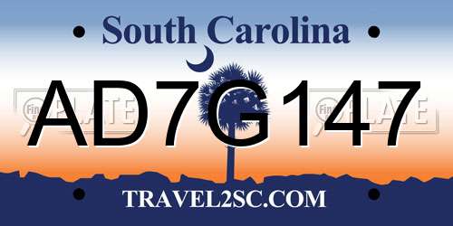 AD7G147 South Carolina License Plate