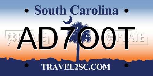 AD7O0T South Carolina License Plate
