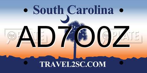AD7O0Z South Carolina License Plate