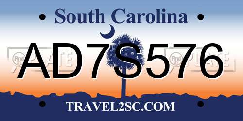 AD7S576 South Carolina License Plate