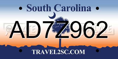 AD7Z962 South Carolina License Plate