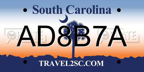AD8B7A South Carolina License Plate