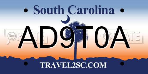 AD9T0A South Carolina License Plate