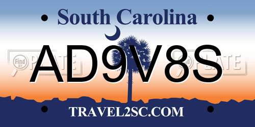 AD9V8S South Carolina License Plate