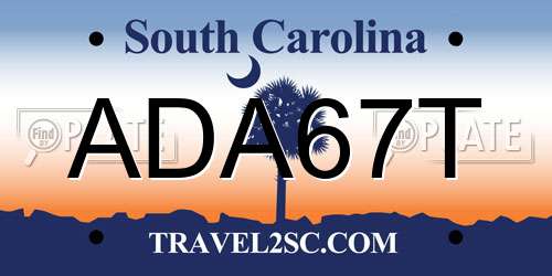 ADA67T South Carolina License Plate