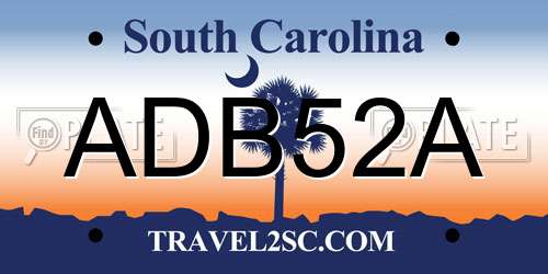 ADB52A South Carolina License Plate