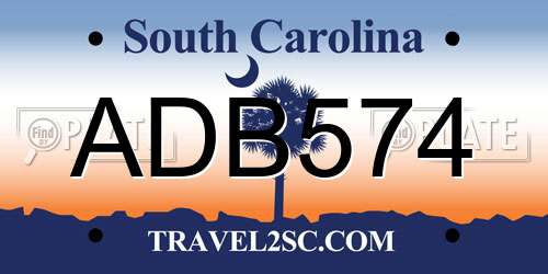 ADB574 South Carolina License Plate