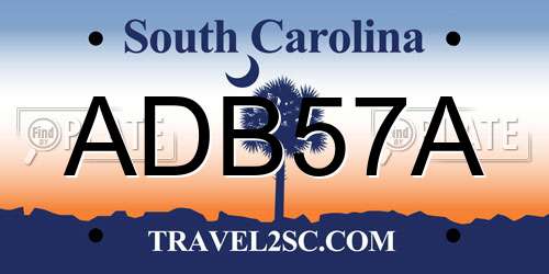 ADB57A South Carolina License Plate