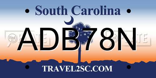 ADB78N South Carolina License Plate