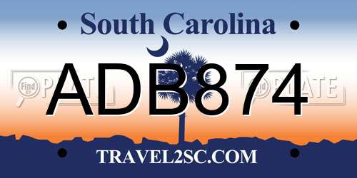 ADB874 South Carolina License Plate