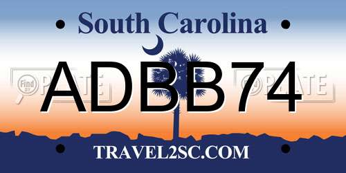 ADBB74 South Carolina License Plate