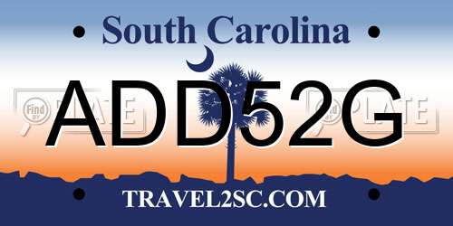 ADD52G South Carolina License Plate