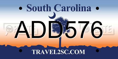 ADD576 South Carolina License Plate