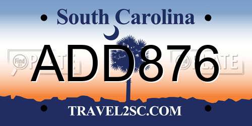 ADD876 South Carolina License Plate
