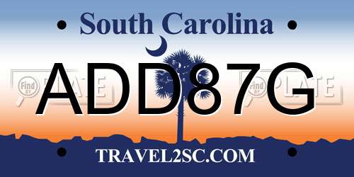 ADD87G South Carolina License Plate