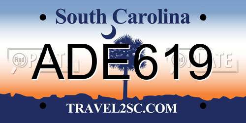 ADE619 South Carolina License Plate