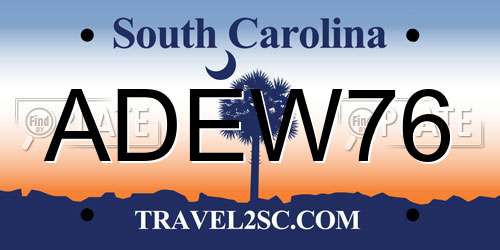 ADEW76 South Carolina License Plate