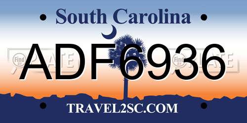 ADF6936 South Carolina License Plate