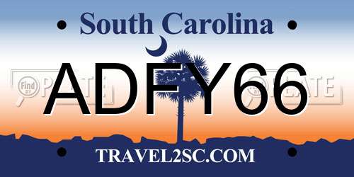 ADFY66 South Carolina License Plate