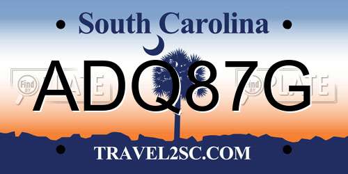 ADQ87G South Carolina License Plate
