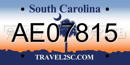 AE07815 South Carolina License Plate