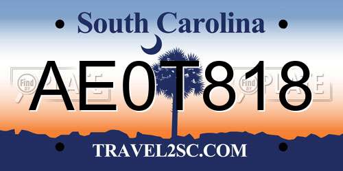 AE0T818 South Carolina License Plate