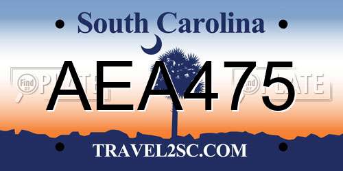 AEA475 South Carolina License Plate