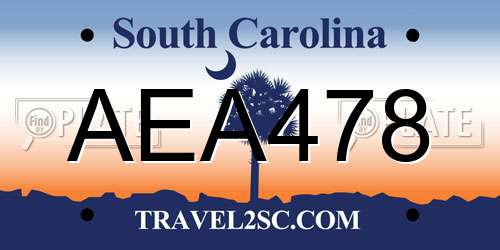 AEA478 South Carolina License Plate