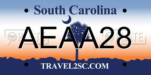 AEAA28 South Carolina License Plate