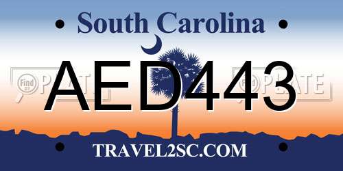 AED443 South Carolina License Plate