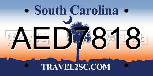 AED7818 South Carolina License Plate