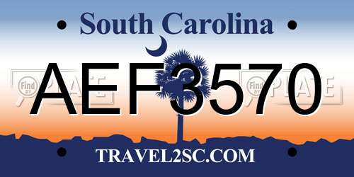AEF3570 South Carolina License Plate