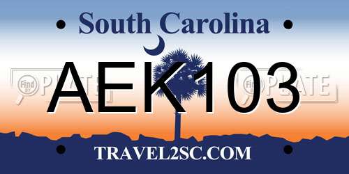 AEK103 South Carolina License Plate