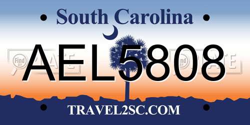AEL5808 South Carolina License Plate