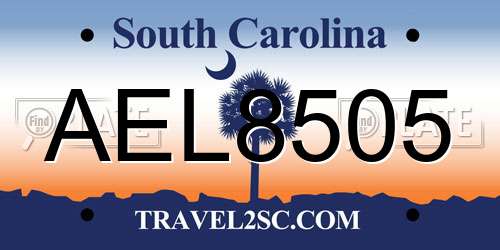 AEL8505 South Carolina License Plate