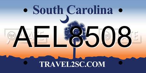 AEL8508 South Carolina License Plate