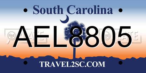 AEL8805 South Carolina License Plate