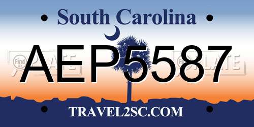AEP5587 South Carolina License Plate