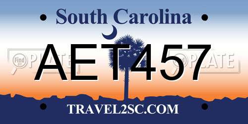 AET457 South Carolina License Plate