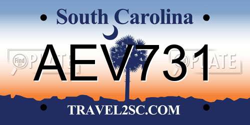 AEV731 South Carolina License Plate