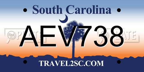 AEV738 South Carolina License Plate