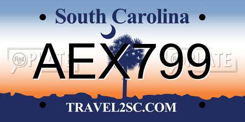 AEX799 South Carolina License Plate